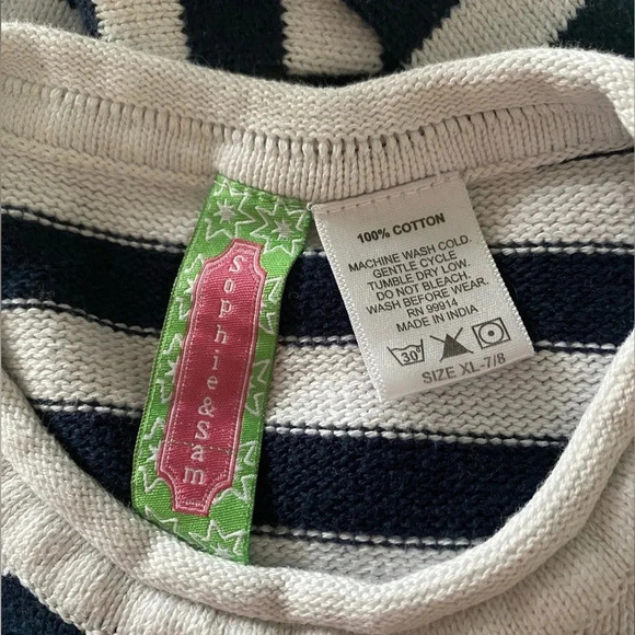SOPHIE & SAM BOUTIQUE EUC GIRLS COTTON BLUE WHITE SWEATER TOP SHIRT SIZE 7 8 - Picture 2 of 6